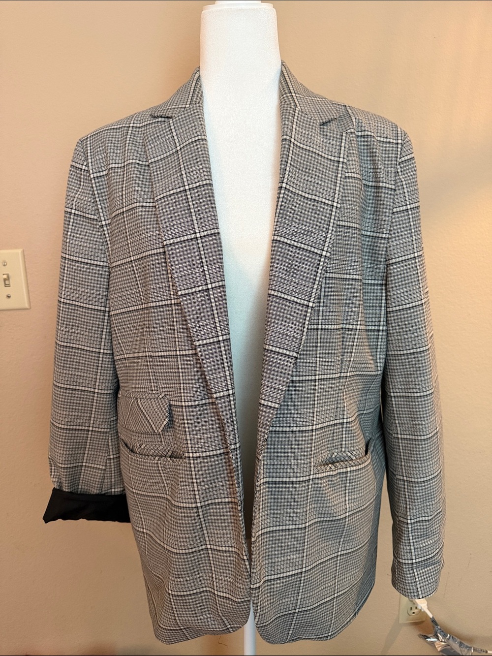 Topshop Gray Glen Plaid Blazer with Windowpane Check
